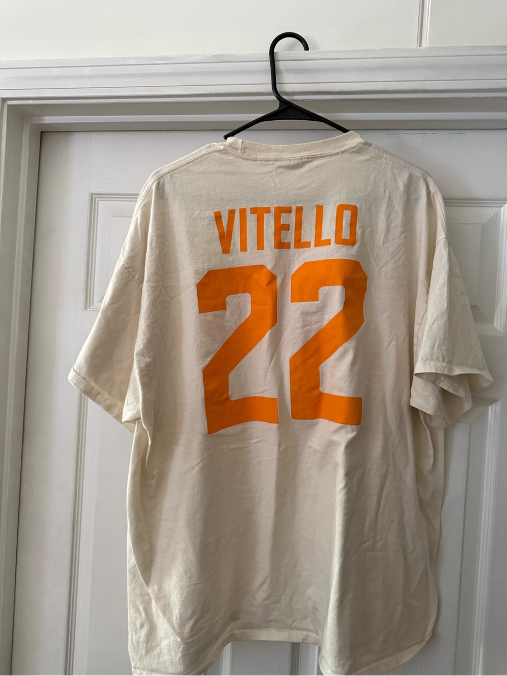 Port and Company Cream Short Sleeve Tee with Orange 'VITELLO 22' Back Print